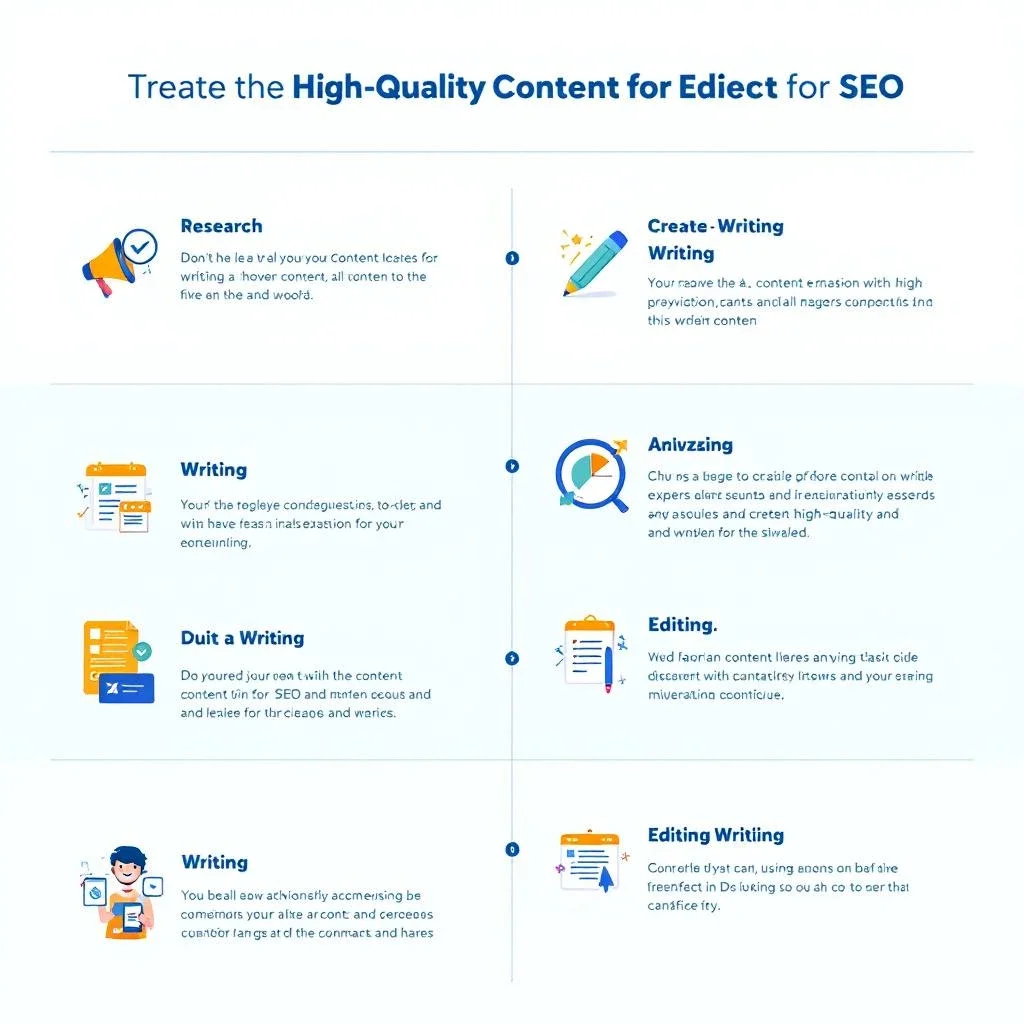 創建高品質內容的步驟指南，涵蓋SEO行銷策略規劃中的研究、寫作和編輯